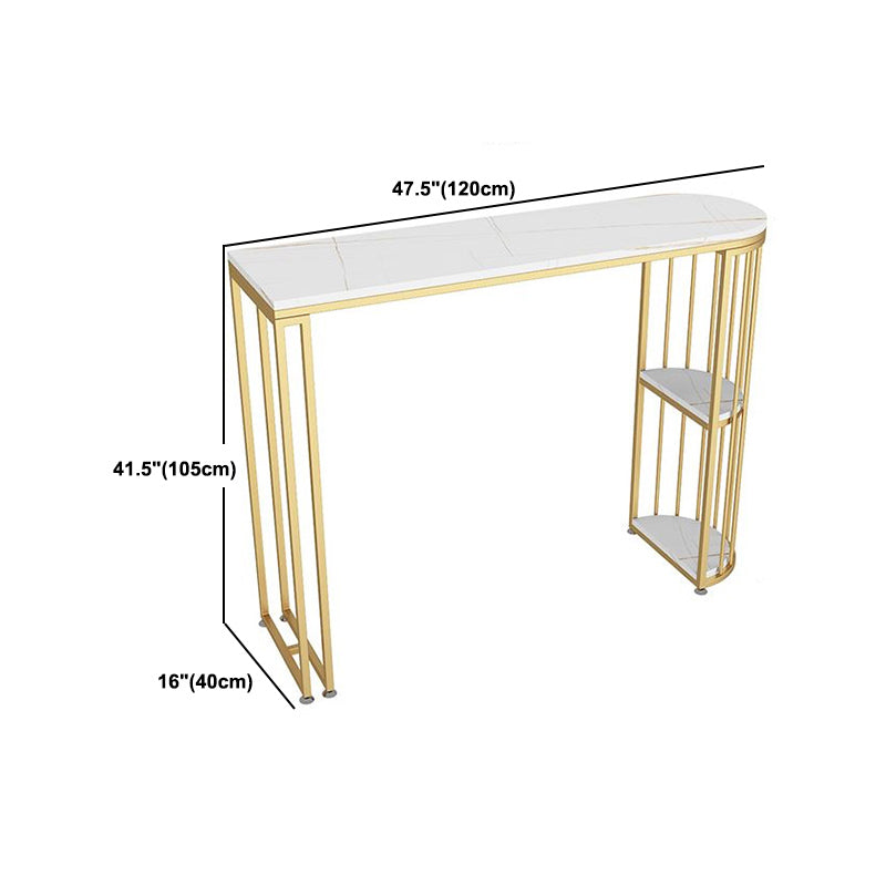 1/3 Pieces Glam Gold Iron Bar Table Set White Stone Top Bistro Set with Shelf