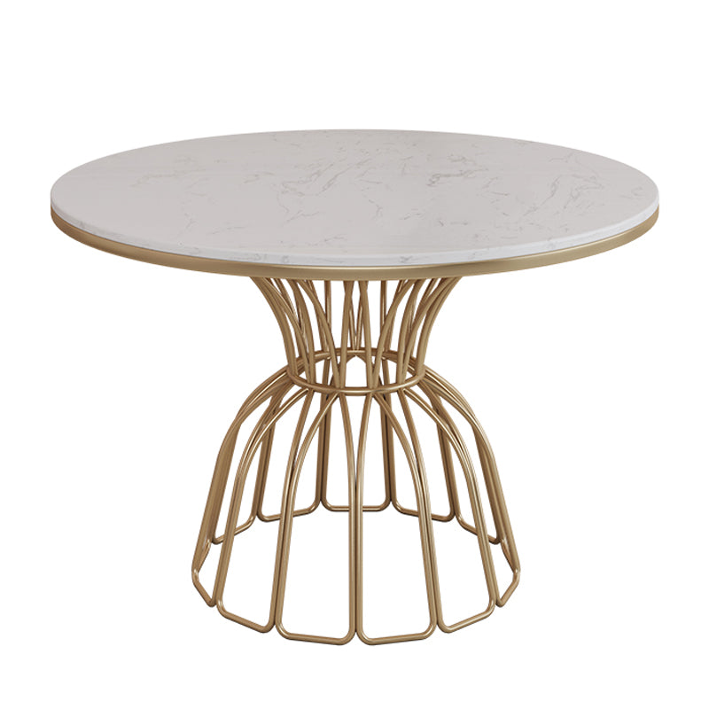 Round White Top Dining Table Traditional Luxury Dining Table with Gold Frame