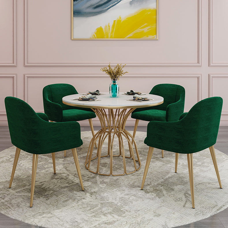 Round White Top Dining Table Traditional Luxury Dining Table with Gold Frame