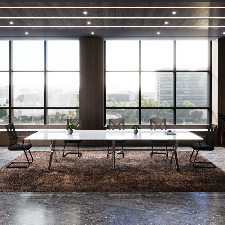 Steel Contemporary Rectangular Dining Table Glass Top Dining Table for Dining Room