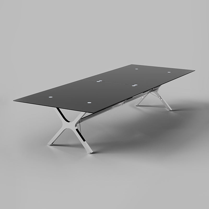 Steel Contemporary Rectangular Dining Table Glass Top Dining Table for Dining Room
