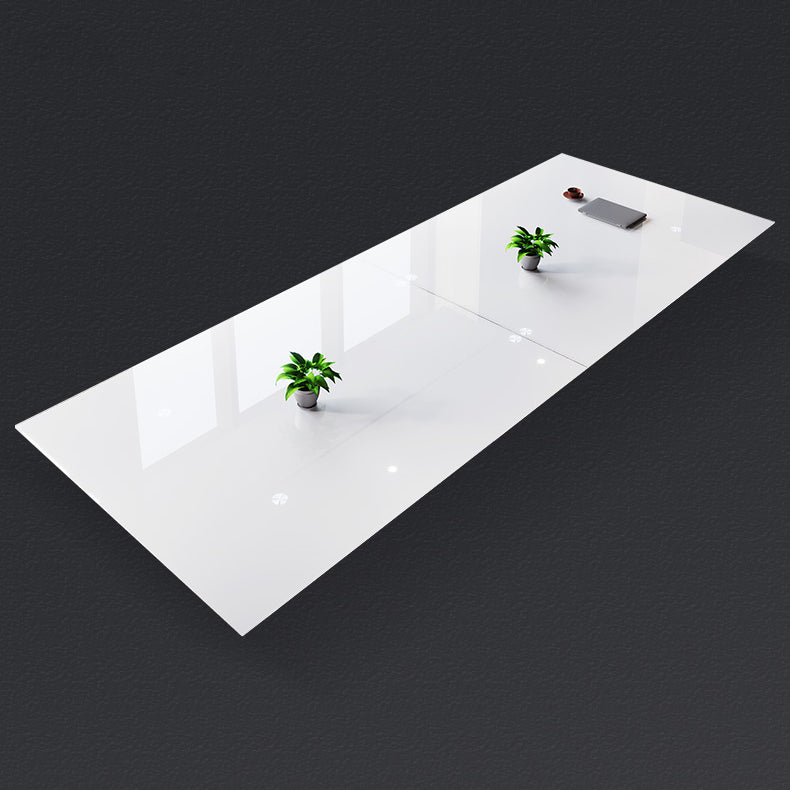 Steel Contemporary Rectangular Dining Table Glass Top Dining Table for Dining Room