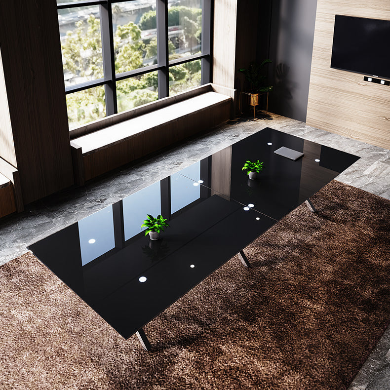 Steel Contemporary Rectangular Dining Table Glass Top Dining Table for Dining Room