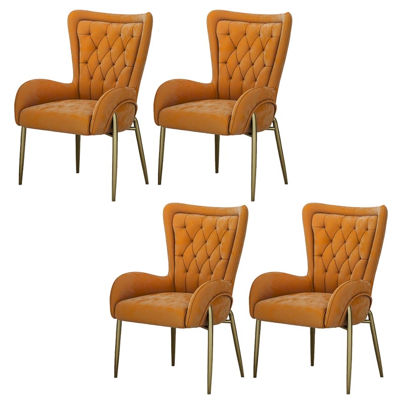 Glam Upholstered Chair Leather Arm Dining Chair with Gold Legs