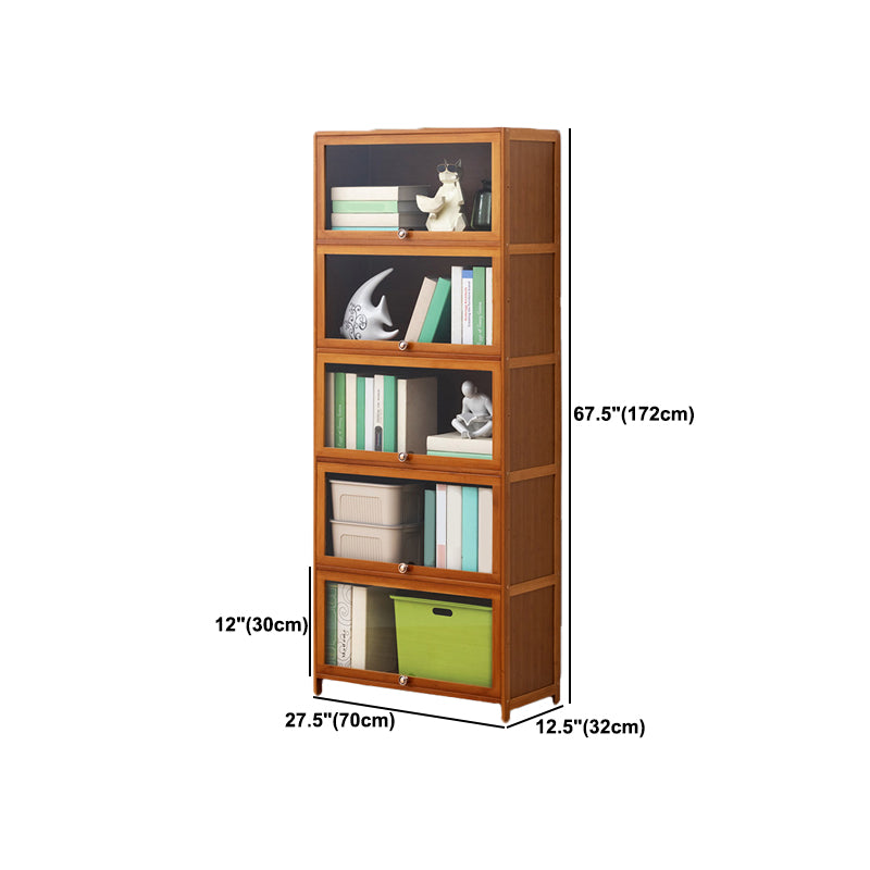 Brown Shelf Bookcase Door Standard Wood Bookcase for Home Office