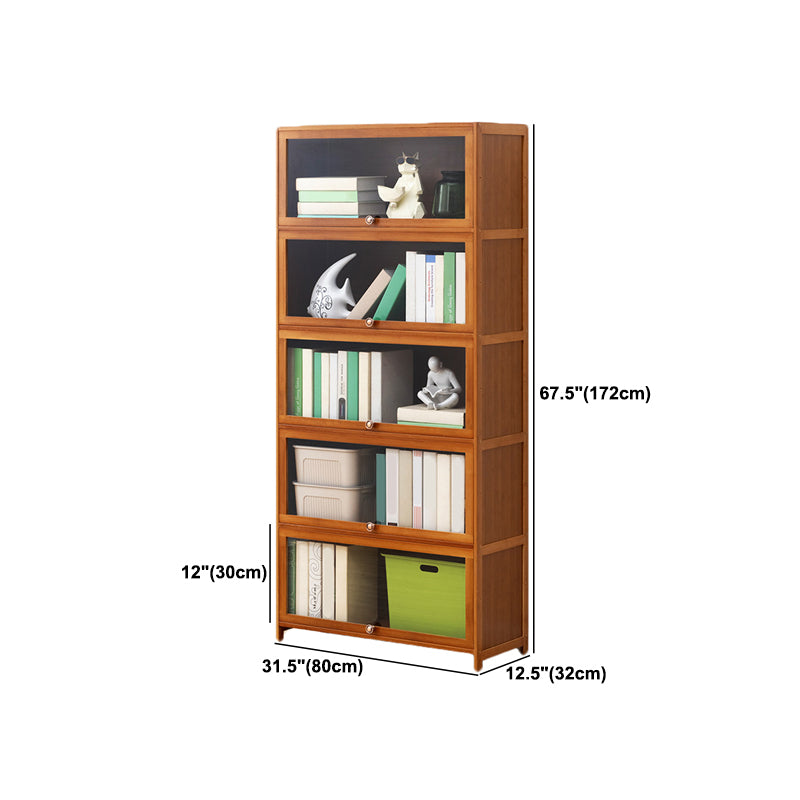 Brown Shelf Bookcase Door Standard Wood Bookcase for Home Office