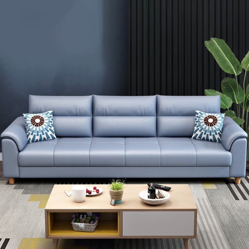 Scandinavian Blue Faux Leather Pillow Top Arm Sofa/Sectionals with Wear-Resistant