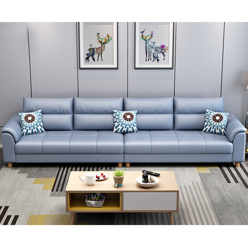 Scandinavian Blue Faux Leather Pillow Top Arm Sofa/Sectionals with Wear-Resistant