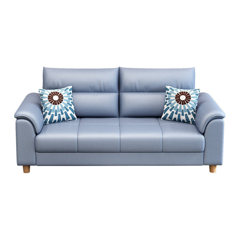 Scandinavian Blue Faux Leather Pillow Top Arm Sofa/Sectionals with Wear-Resistant