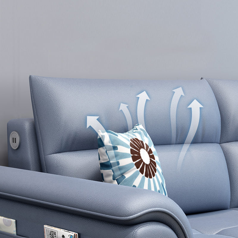 Scandinavian Blue Faux Leather Pillow Top Arm Sofa/Sectionals with Wear-Resistant