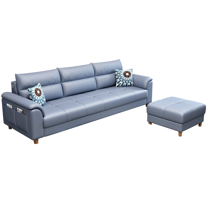 Scandinavian Blue Faux Leather Pillow Top Arm Sofa/Sectionals with Wear-Resistant