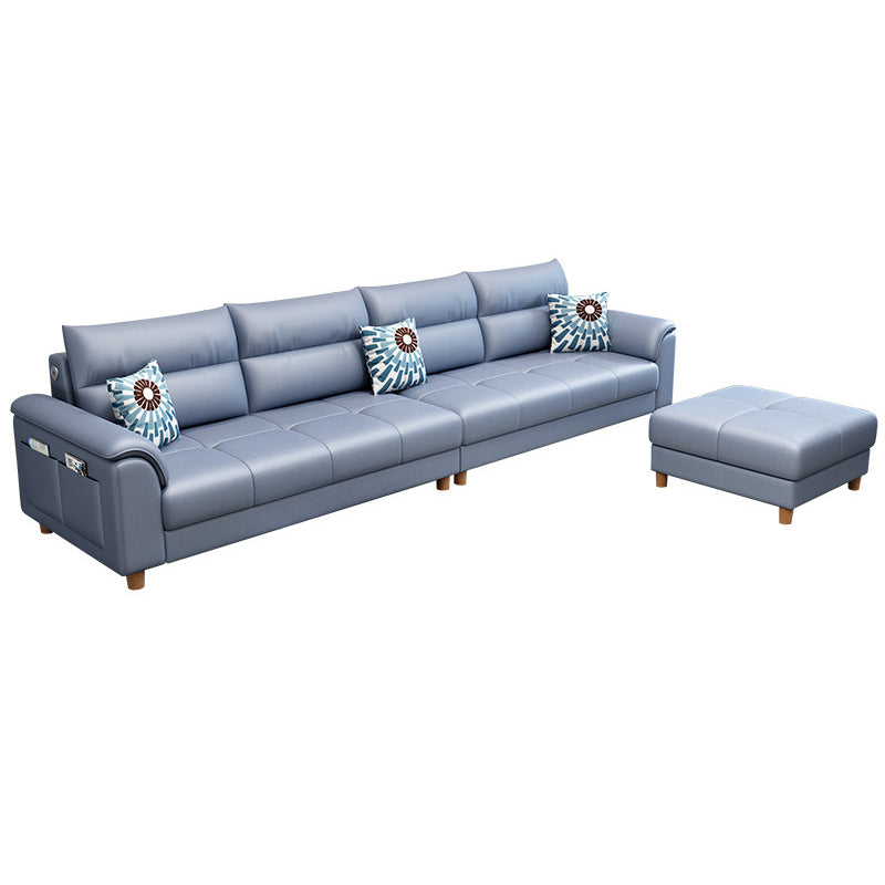 Scandinavian Blue Faux Leather Pillow Top Arm Sofa/Sectionals with Wear-Resistant