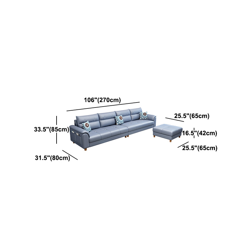 Scandinavian Blue Faux Leather Pillow Top Arm Sofa/Sectionals with Wear-Resistant