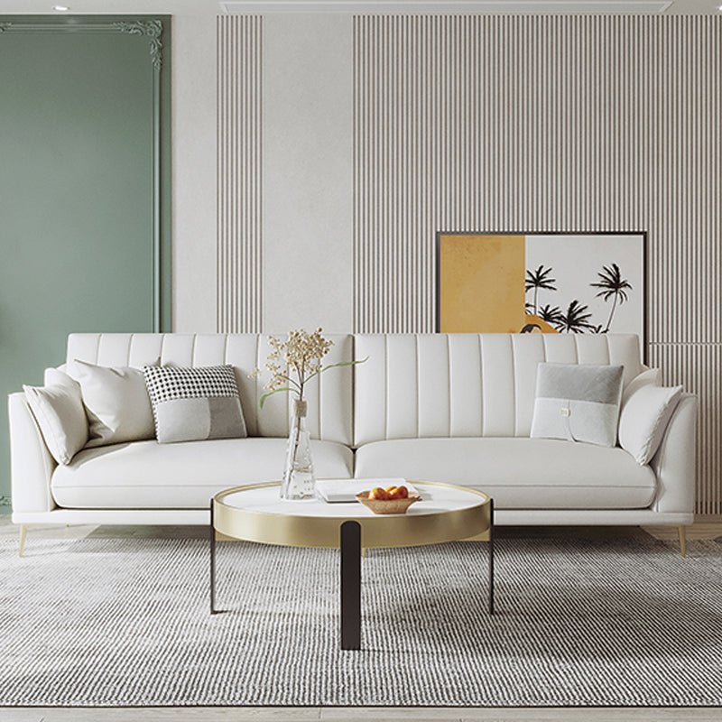 Contemporary Channel Back Faux Leather Sloped Arms Sofa/Sectionals,Ivory