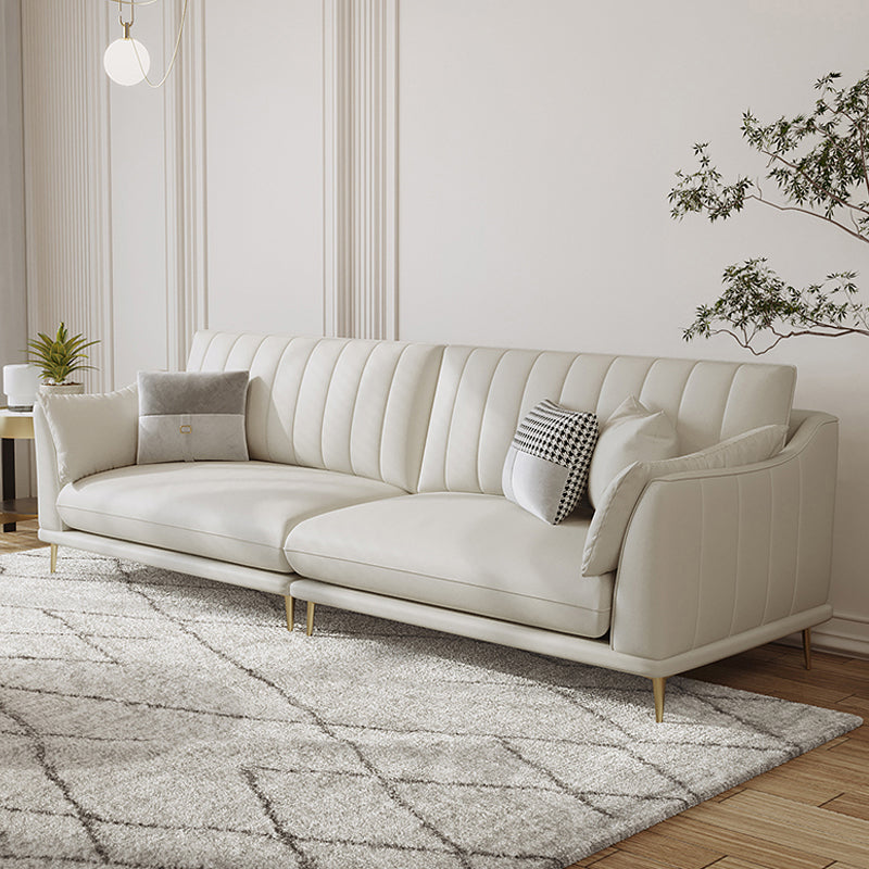 Contemporary Channel Back Faux Leather Sloped Arms Sofa/Sectionals,Ivory