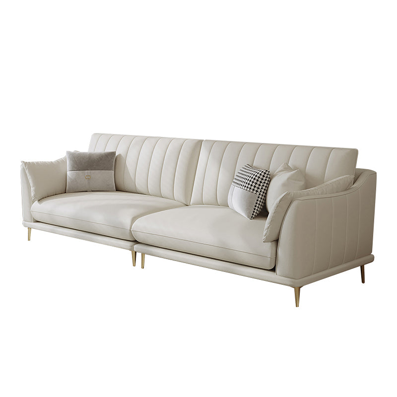 Contemporary Channel Back Faux Leather Sloped Arms Sofa/Sectionals,Ivory