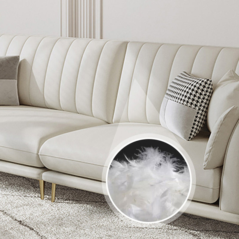 Contemporary Channel Back Faux Leather Sloped Arms Sofa/Sectionals,Ivory