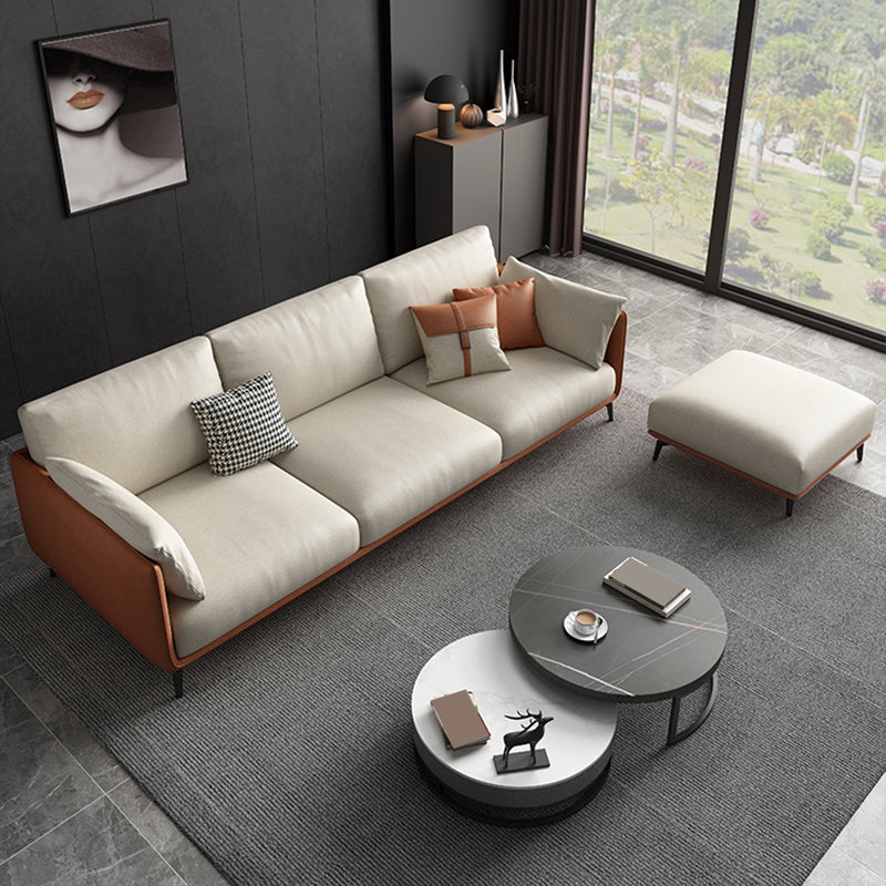 Scandinavian Beige Removable Cushions Faux Leather Straight Arm Sofa/Sectionals