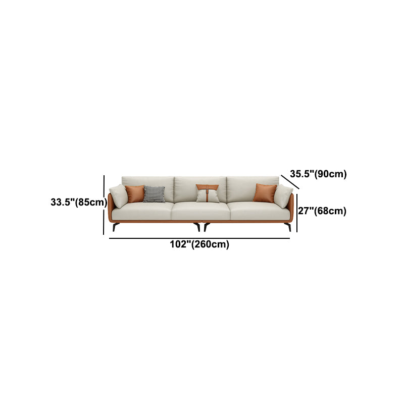 Scandinavian Beige Removable Cushions Faux Leather Straight Arm Sofa/Sectionals
