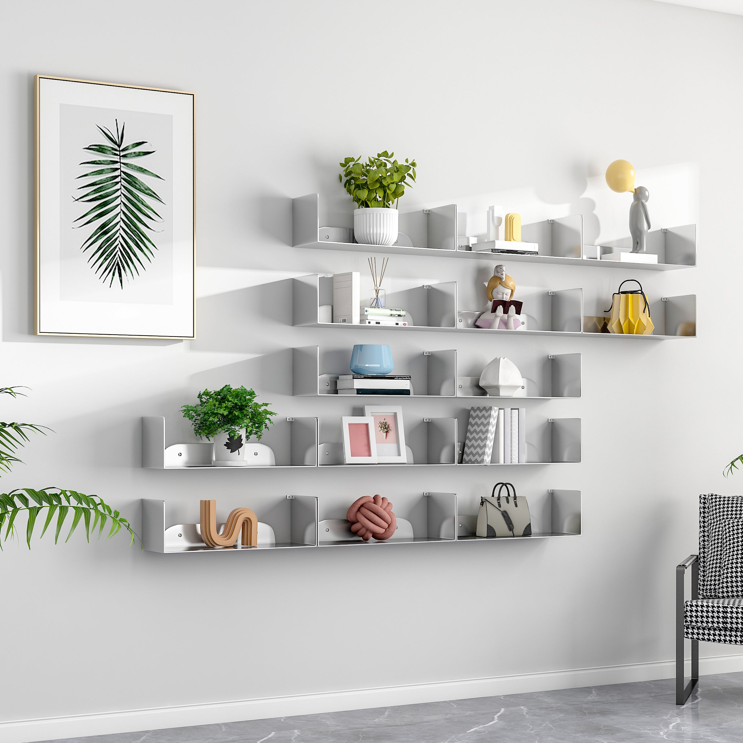 Modern Style Bookcase Metal Wall Mounted Bookshelf for Home Office