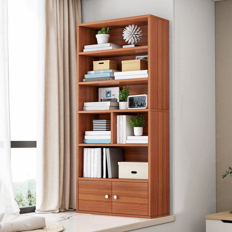 Modern Style Bookcase Wood Closed Back Bookshelf with Door for Office