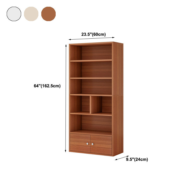 Modern Style Bookcase Wood Closed Back Bookshelf with Door for Office