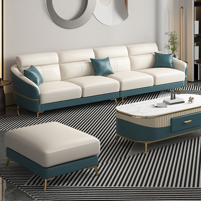 Genuine Leather Sloped Arms Sectional Sofa 36.22"High Cushion Back Sofa