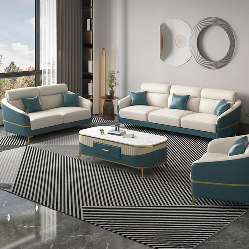 Genuine Leather Sloped Arms Sectional Sofa 36.22"High Cushion Back Sofa