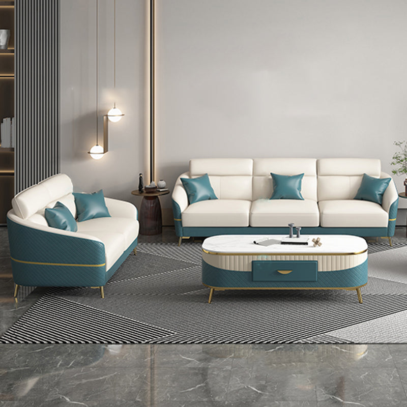 Genuine Leather Sloped Arms Sectional Sofa 36.22"High Cushion Back Sofa