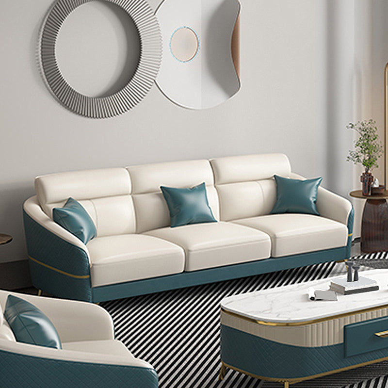 Genuine Leather Sloped Arms Sectional Sofa 36.22"High Cushion Back Sofa