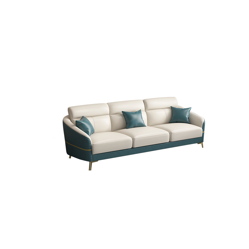 Genuine Leather Sloped Arms Sectional Sofa 36.22"High Cushion Back Sofa
