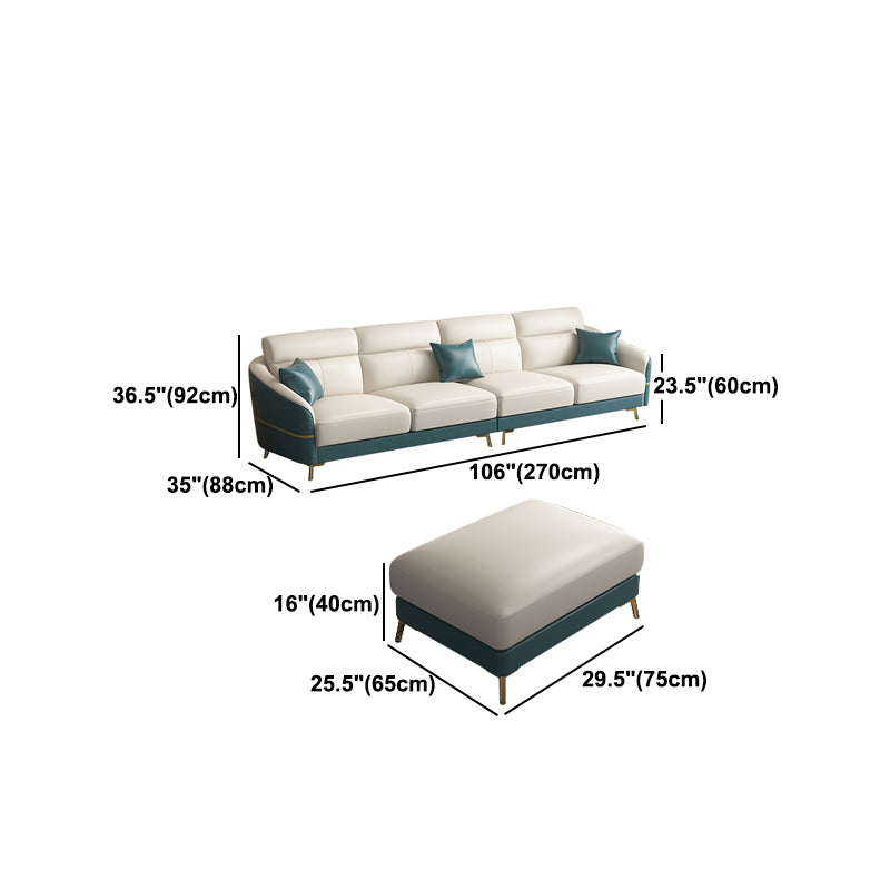 Genuine Leather Sloped Arms Sectional Sofa 36.22"High Cushion Back Sofa