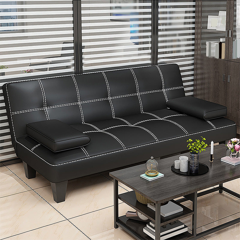 Contemporary Black Faux Leather Pillow Top Arm Sofa/Sectional with Convertible