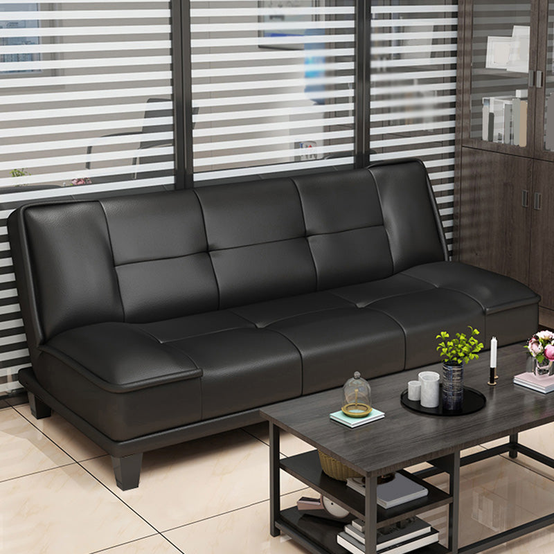 Contemporary Black Faux Leather Pillow Top Arm Sofa/Sectional with Convertible
