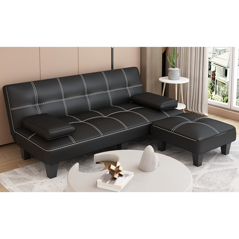 Contemporary Black Faux Leather Pillow Top Arm Sofa/Sectional with Convertible