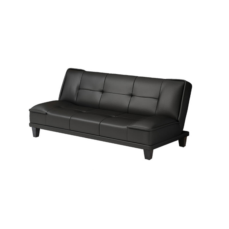 Contemporary Black Faux Leather Pillow Top Arm Sofa/Sectional with Convertible