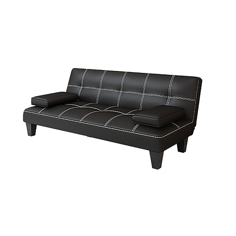 Contemporary Black Faux Leather Pillow Top Arm Sofa/Sectional with Convertible