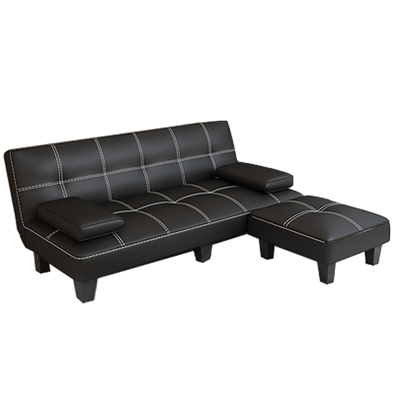 Contemporary Black Faux Leather Pillow Top Arm Sofa/Sectional with Convertible