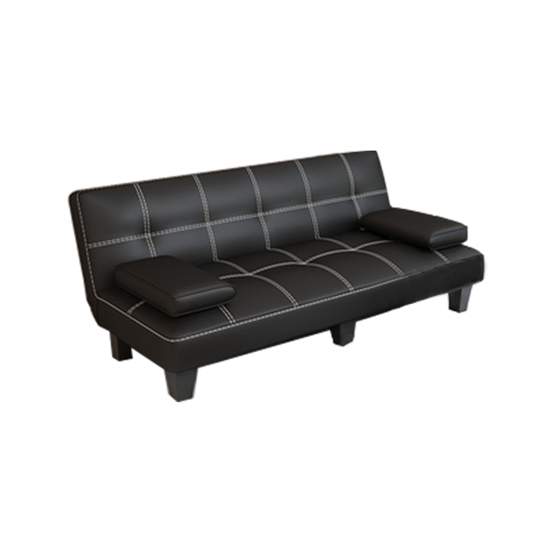 Contemporary Black Faux Leather Pillow Top Arm Sofa/Sectional with Convertible