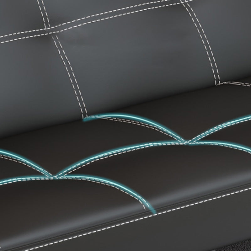 Contemporary Black Faux Leather Pillow Top Arm Sofa/Sectional with Convertible