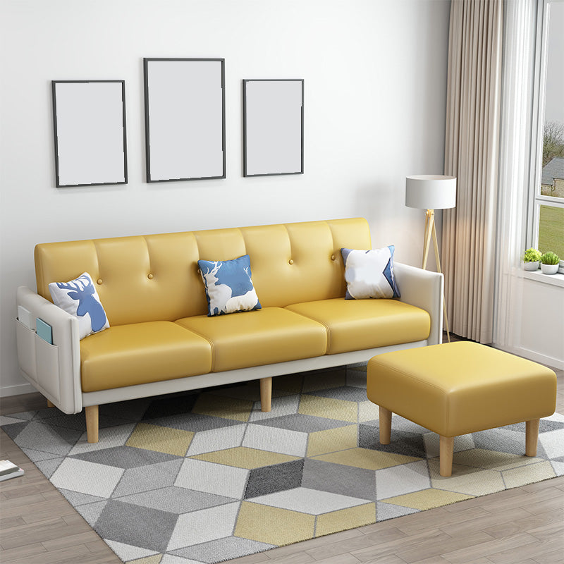 Modern Faux Leather Straight Arm Sectional with Ottoman Included and Storage