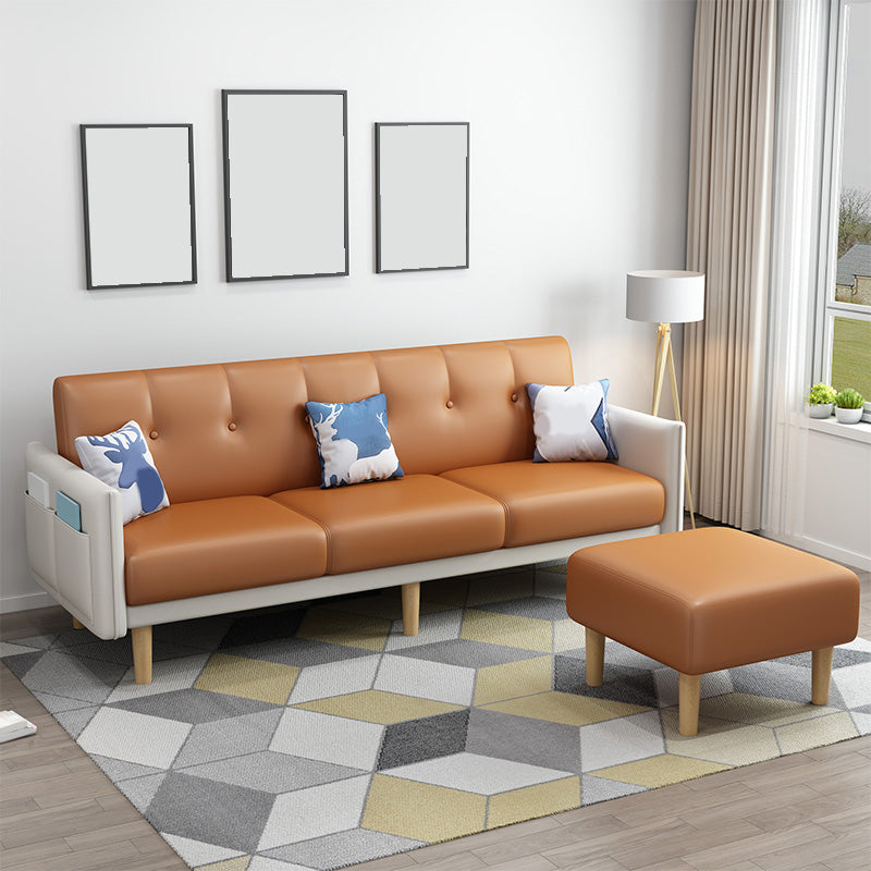 Modern Faux Leather Straight Arm Sectional with Ottoman Included and Storage