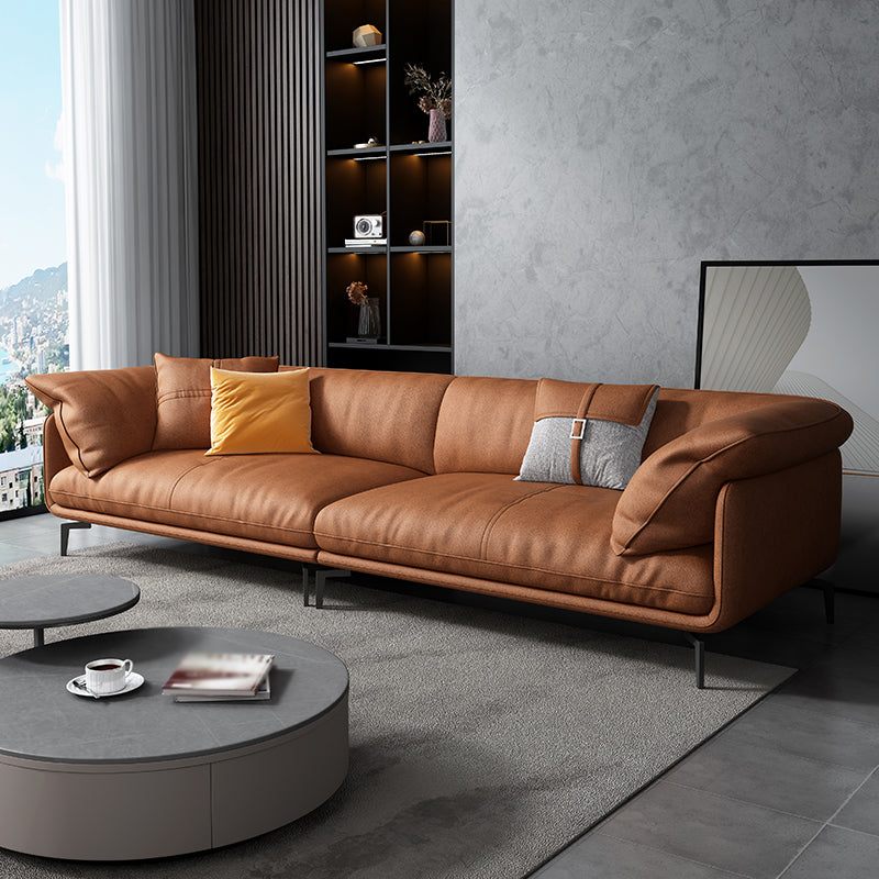 Tan Faux Leather Straight Arm Sofa/Sectional with Wear-Resisting and Stain-Resistant