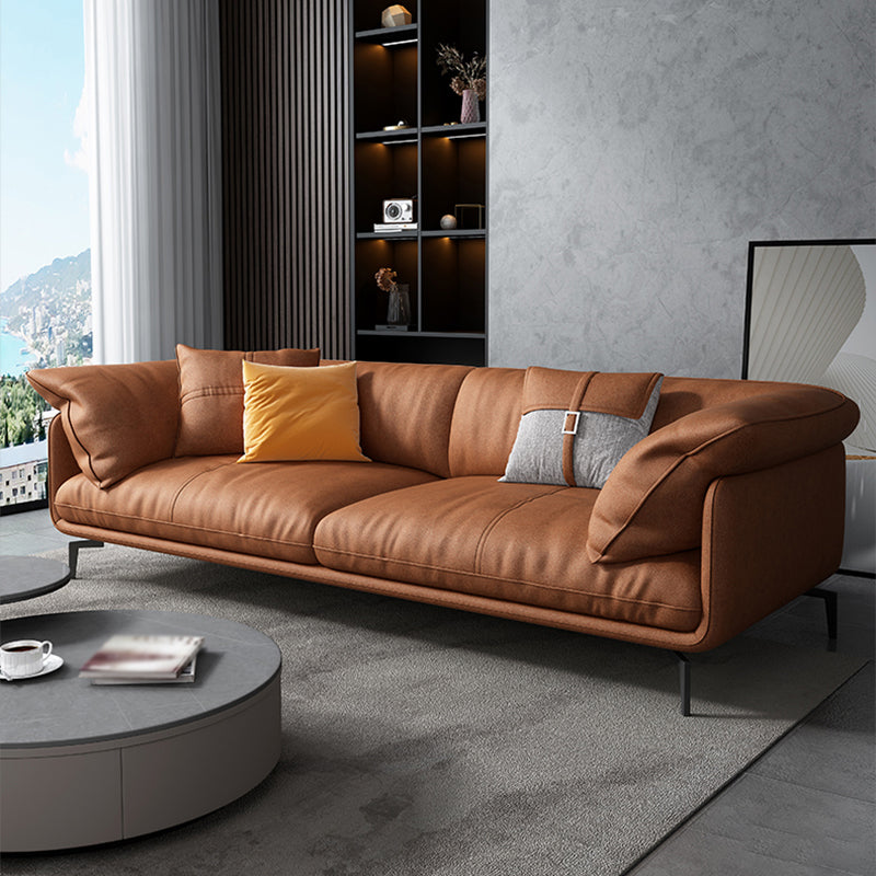 Tan Faux Leather Straight Arm Sofa/Sectional with Wear-Resisting and Stain-Resistant