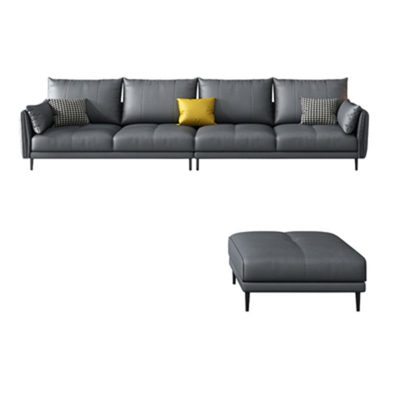 Grey Removable Cushions Faux Leather Straight Arm Sofa/Sectional with Wear-Resisting