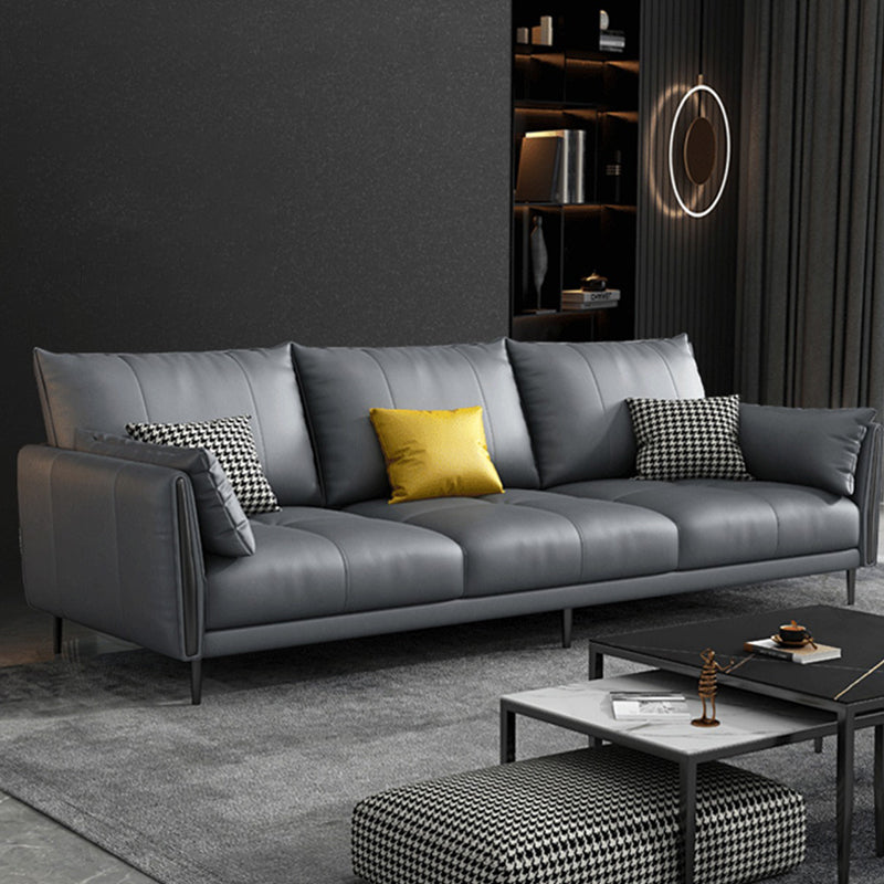 Grey Removable Cushions Faux Leather Straight Arm Sofa/Sectional with Wear-Resisting