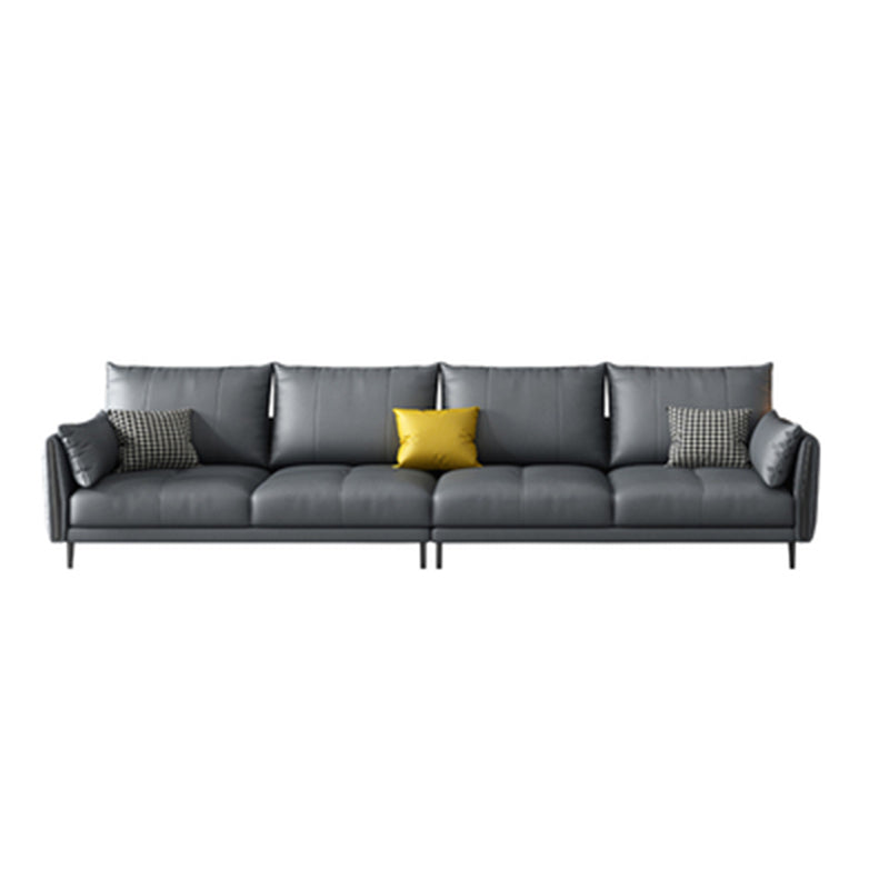 Grey Removable Cushions Faux Leather Straight Arm Sofa/Sectional with Wear-Resisting