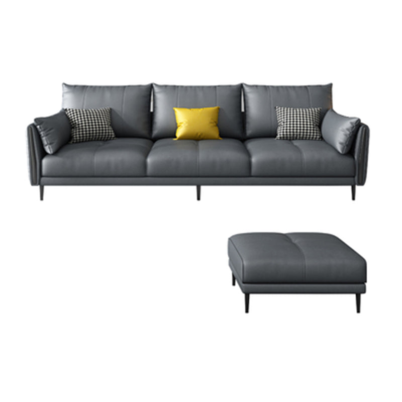 Grey Removable Cushions Faux Leather Straight Arm Sofa/Sectional with Wear-Resisting