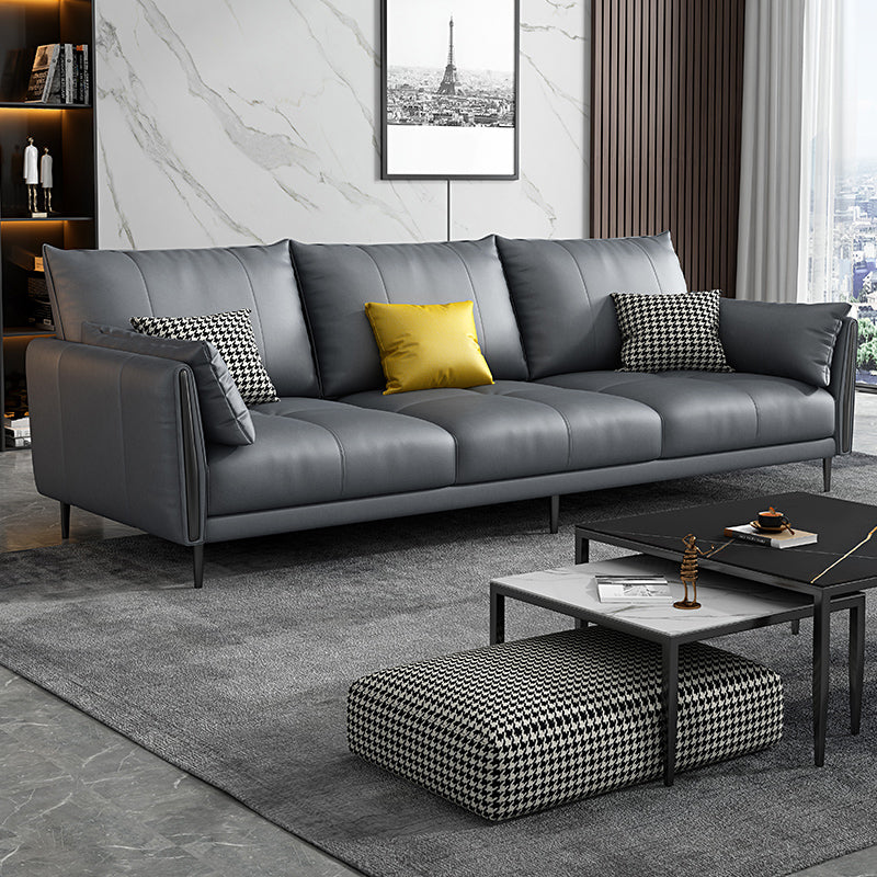 Grey Removable Cushions Faux Leather Straight Arm Sofa/Sectional with Wear-Resisting