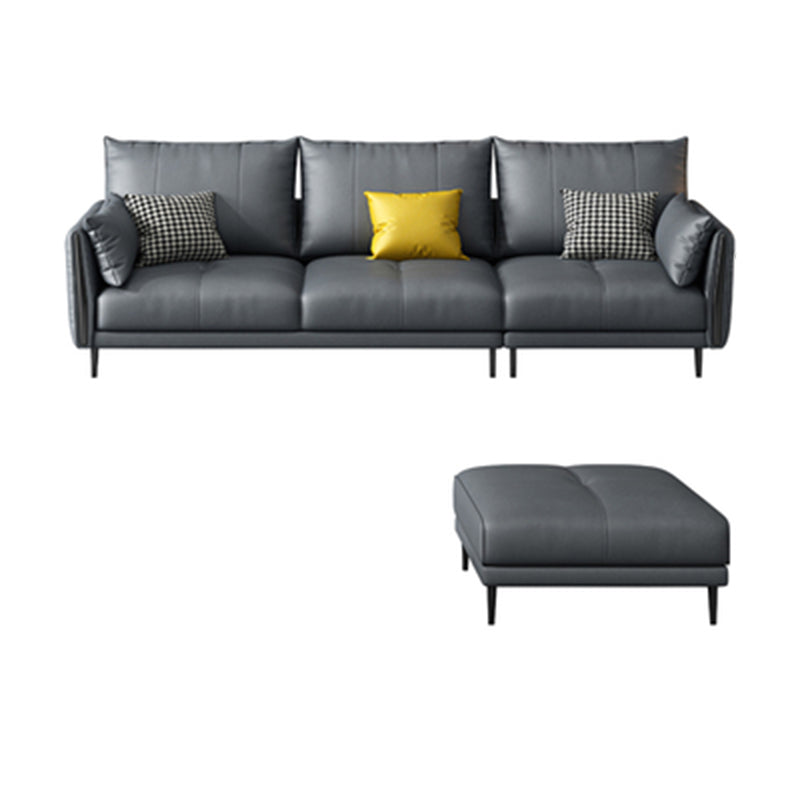 Grey Removable Cushions Faux Leather Straight Arm Sofa/Sectional with Wear-Resisting